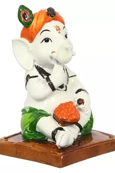 eCraftIndia DECORative Lord Ganesha eating Ladoo in Lord Krishna Avatar