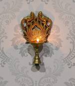 eCraftIndia Antique Finish DECORative Bird Design Handcrafted Brass Wall Hanging Diya with Bells