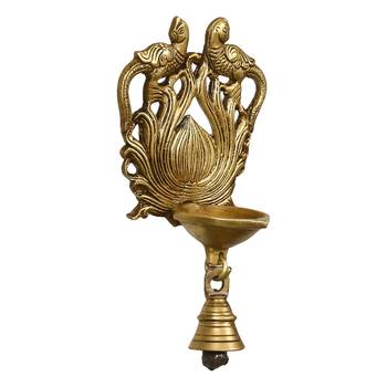 eCraftIndia Antique Finish DECORative Bird Design Handcrafted Brass Wall Hanging Diya with Bells 3