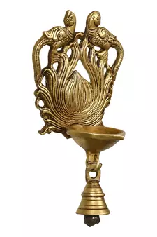 eCraftIndia Antique Finish DECORative Bird Design Handcrafted Brass Wall Hanging Diya with Bells