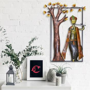 eCraftIndia Lord Krishna Playing Flute Under Tree Handcrafted Iron Wall Hanging 1