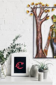 eCraftIndia Lord Krishna Playing Flute Under Tree Handcrafted Iron Wall Hanging
