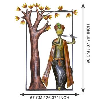eCraftIndia Lord Krishna Playing Flute Under Tree Handcrafted Iron Wall Hanging 3