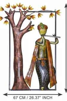 eCraftIndia Lord Krishna Playing Flute Under Tree Handcrafted Iron Wall Hanging