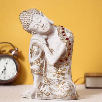 E Craft India Decorative Buddha Showpiece Resting on Knee White 30  20 cm 1