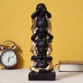 eCraftIndia Set of 3 Golden Laughing Buddha Standing on each other DECORative Showpiece 1