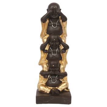 eCraftIndia Set of 3 Golden Laughing Buddha Standing on each other DECORative Showpiece 2