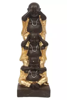 eCraftIndia Set of 3 Golden Laughing Buddha Standing on each other DECORative Showpiece