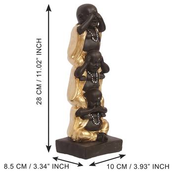 eCraftIndia Set of 3 Golden Laughing Buddha Standing on each other DECORative Showpiece 3