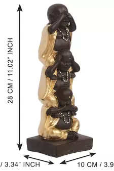eCraftIndia Set of 3 Golden Laughing Buddha Standing on each other DECORative Showpiece