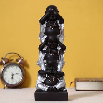 eCraftIndia Set of 3 Silver Laughing Buddha Standing on each other DECORative Showpiece 1