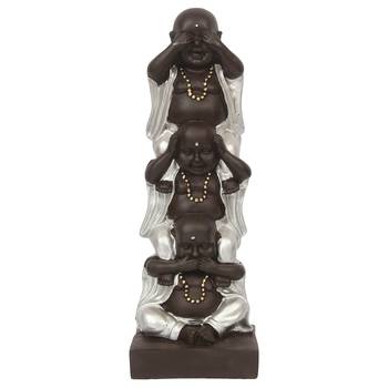 eCraftIndia Set of 3 Silver Laughing Buddha Standing on each other DECORative Showpiece 2