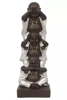 eCraftIndia Set of 3 Silver Laughing Buddha Standing on each other DECORative Showpiece