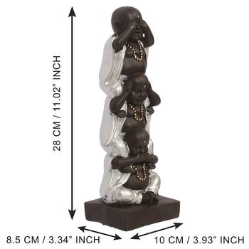 eCraftIndia Set of 3 Silver Laughing Buddha Standing on each other DECORative Showpiece 3