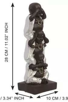 eCraftIndia Set of 3 Silver Laughing Buddha Standing on each other DECORative Showpiece