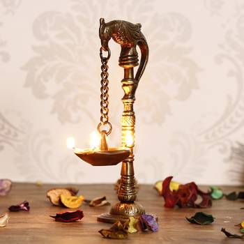 eCraftIndia DECORative Handcrafted Brass Parrot Showpiece Diya for 5 wicks with Stand 1