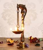 eCraftIndia DECORative Handcrafted Brass Parrot Showpiece Diya for 5 wicks with Stand