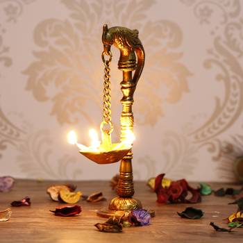 eCraftIndia DECORative Handcrafted Brass Parrot Showpiece Diya for 5 wicks with Stand 2
