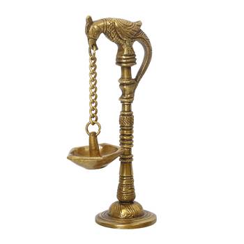eCraftIndia DECORative Handcrafted Brass Parrot Showpiece Diya for 5 wicks with Stand 3