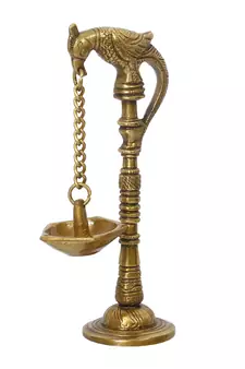 eCraftIndia DECORative Handcrafted Brass Parrot Showpiece Diya for 5 wicks with Stand