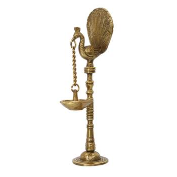 eCraftIndia DECORative Handcrafted Brass Peocock Showpiece Diya for 5 wicks with Stand 3