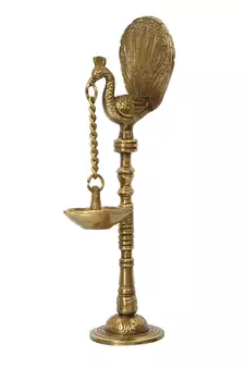 eCraftIndia DECORative Handcrafted Brass Peocock Showpiece Diya for 5 wicks with Stand