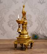 eCraftIndia Antique Finish DECORative Handcrafted Brass Peocock Showpiece Diya with Bell and Stand