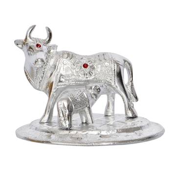 eCraftIndia Premium White Metal DECORative Kamdhenu Cow with Calf Figurine 3