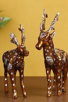 eCraftIndia Set of 2 Premium Metal Colorful Deer Figurine