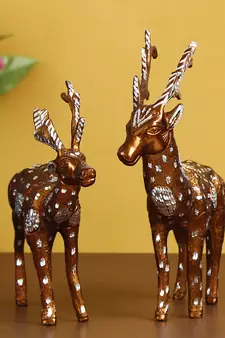eCraftIndia Set of 2 Premium Metal Colorful Deer Figurine
