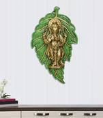 eCraftIndia Golden Chaturbhuj Lord Ganesha on Green Leaf Metal Wall Hanging