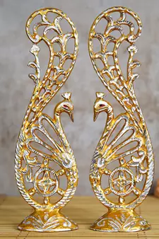 eCraftIndia Golden Peocock Couple 14 Inch DECORative Figurine Showpiece