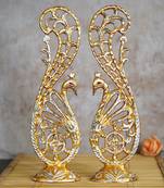eCraftIndia Golden Peocock Couple 14 Inch DECORative Figurine Showpiece