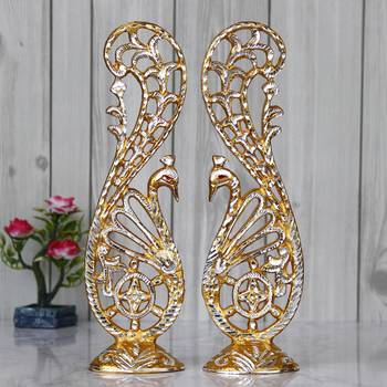 eCraftIndia Golden Peocock Couple 14 Inch DECORative Figurine Showpiece 2
