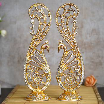 eCraftIndia Golden Peocock Couple 14 Inch DECORative Figurine Showpiece 3