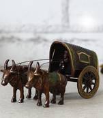 eCraftIndia Brass Brown and Green Antique Finish Closed Bullock Cart