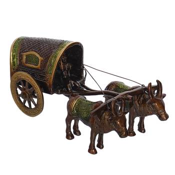 eCraftIndia Brass Brown and Green Antique Finish Closed Bullock Cart 2
