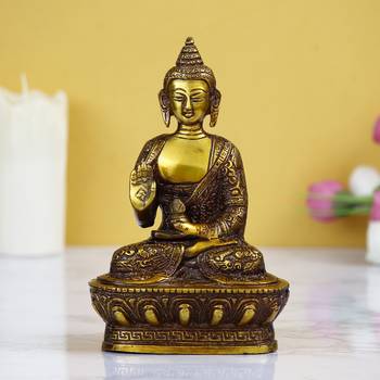 eCraftIndia Golden Premium Meditating Blessing Buddha Brass Antique Artifact 1