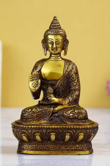 eCraftIndia Golden Premium Meditating Blessing Buddha Brass Antique Artifact