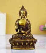 eCraftIndia Golden Premium Meditating Blessing Buddha Brass Antique Artifact