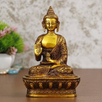 eCraftIndia Golden Premium Meditating Blessing Buddha Brass Antique Artifact 2