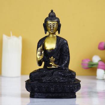 eCraftIndia Golden and Black Premium Meditating Blessing Buddha Brass Antique Artifact 1