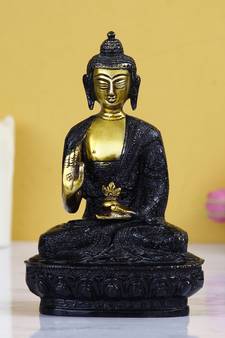 eCraftIndia Golden and Black Premium Meditating Blessing Buddha Brass Antique Artifact