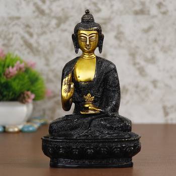 eCraftIndia Golden and Black Premium Meditating Blessing Buddha Brass Antique Artifact 2