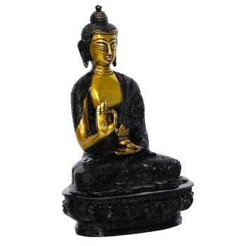 eCraftIndia Golden and Black Premium Meditating Blessing Buddha Brass Antique Artifact 3