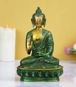 eCraftIndia Golden and Green Premium Meditating Blessing Buddha Brass Antique Artifact