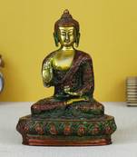 eCraftIndia Golden and Red Premium Meditating Blessing Big Buddha Brass Antique Artifact