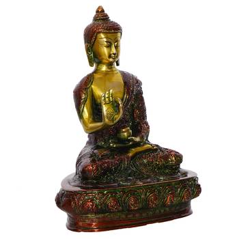 eCraftIndia Golden and Red Premium Meditating Blessing Big Buddha Brass Antique Artifact 3