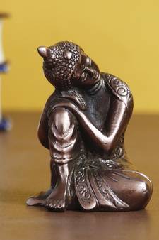 eCraftIndia Metallic Copper Color Metal Resting Buddha on Knee