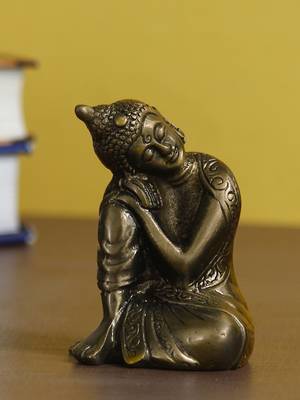 eCraftIndia Metallic Antique Color Metal Resting Buddha on Knee 1